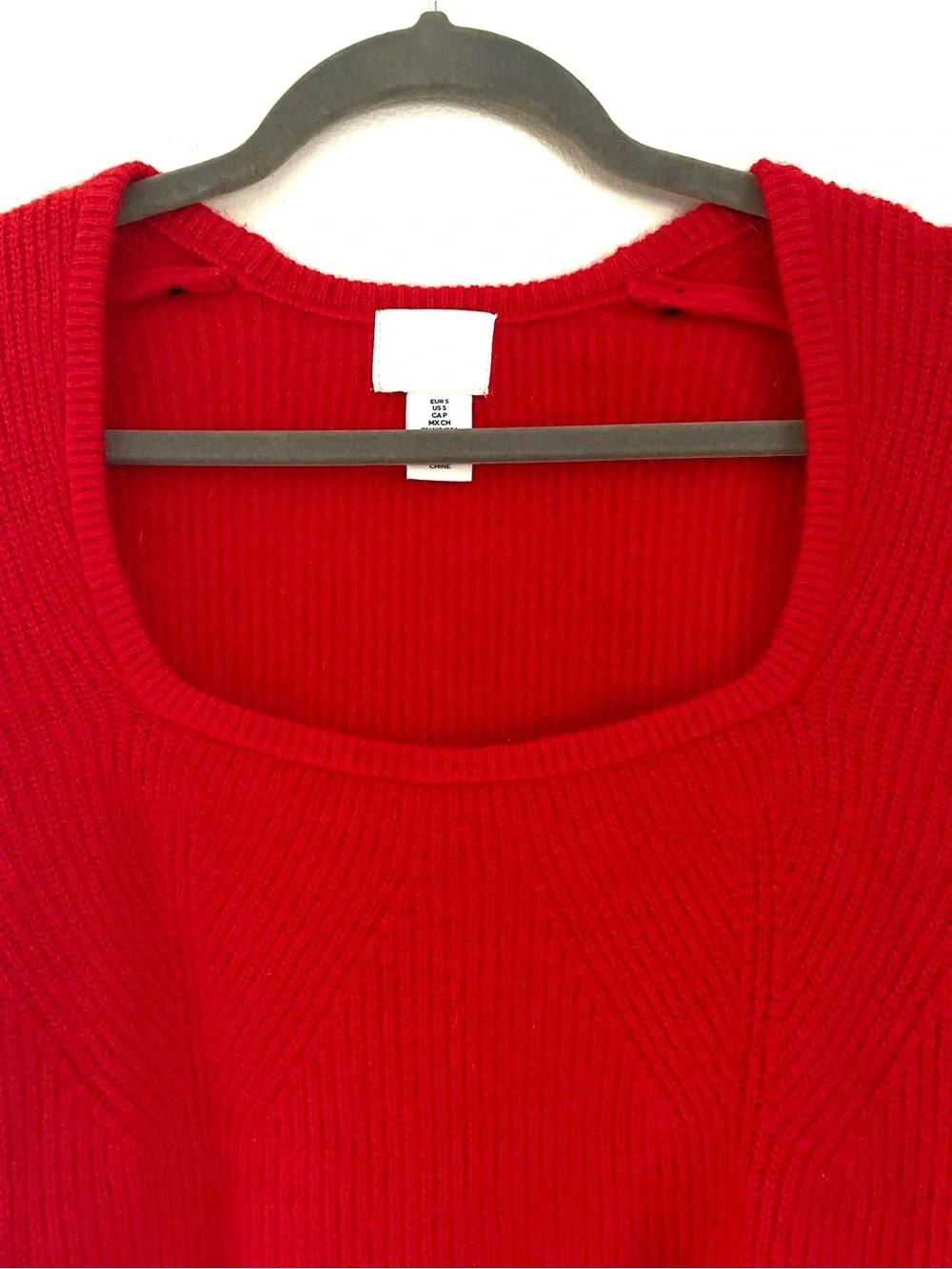 H&M Square Neck Rib Knit Long Sleeve Sweater in Red Size S EUC